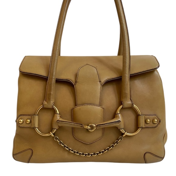 Gucci w/ COA Horsebit Chain Leather Shoulder Bag - Camel Tan - Authentic Satchel - Picture 1 of 16